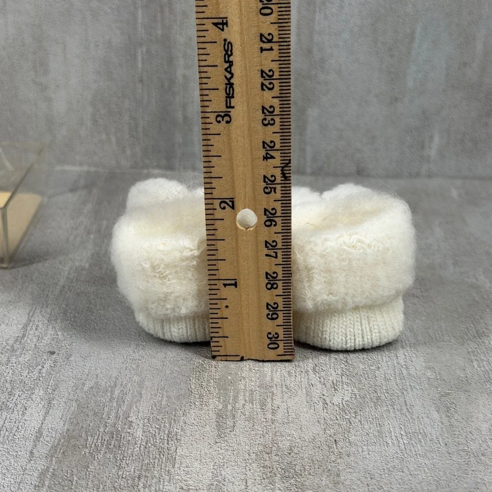 Vintage Baby Bootees Newborn to 3 Months Cream White Knit Pom Pom Made in USA
